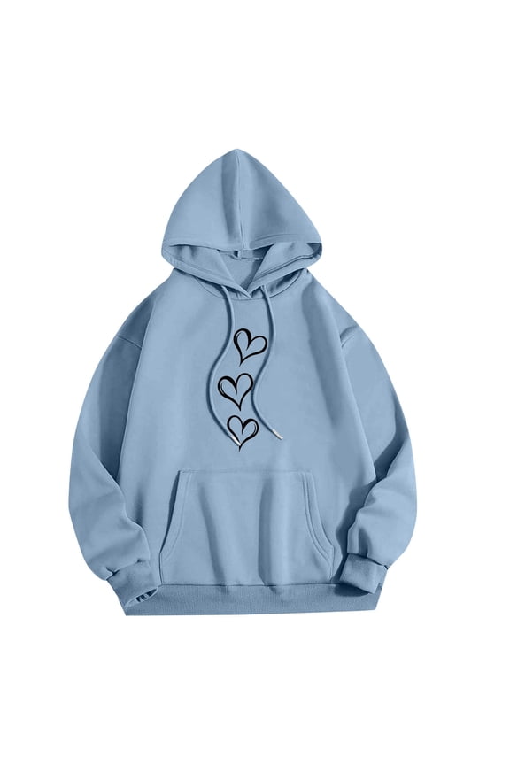 Women's Hoodies Fleece Sweatshirts Fall Long Sleeve Drawstring Pullover Comfy Heart Print Pullover Winter Loungewear
