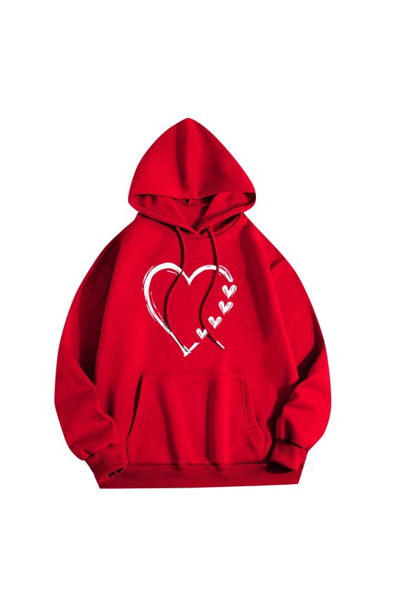Women's Hoodies Fleece Sweatshirts Fall Long Sleeve Drawstring Pullover Comfy Heart Print Pullover Winter Loungewear