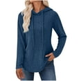 thumbnail image 1 of Women's Hoodies Knitting Long Sleeve Sweatshirt with Hood Knit Solid Color Soft Comfortable Pullover Tops Button Drawstring Hoody Woman Ribbed Sweater Tops Knitwear Blue M, 1 of 6