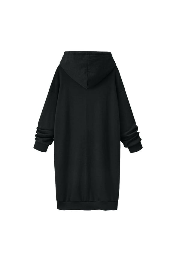 Women's Hoodies - Ladies Oversized Hoodie Dress Loose Casual Fall Winter Fleece Sweatshirts Thicked Hooded String Jumpers Sweatshirt Dress Fall Winter Longline Outfits Plus Size