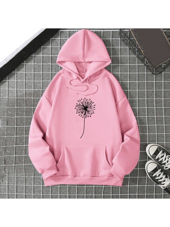 Women's Hoodies Long Sleeve Daisy Sweatshirts Drawstring Pullover Tops Fall Winter Outfits (Pink S)