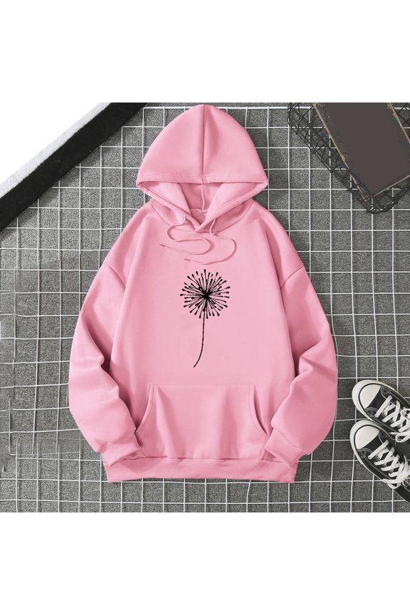 Women's Hoodies Long Sleeve Daisy Sweatshirts Drawstring Pullover Tops Fall Winter Outfits (Pink XXL)