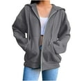 thumbnail image 1 of Women's Hoodies Oversized Full Zip Long Sleeve Hooded Sweatshirt Fashion Solid Color Casual Loose Drawstring Jackets with Pockets, 1 of 5