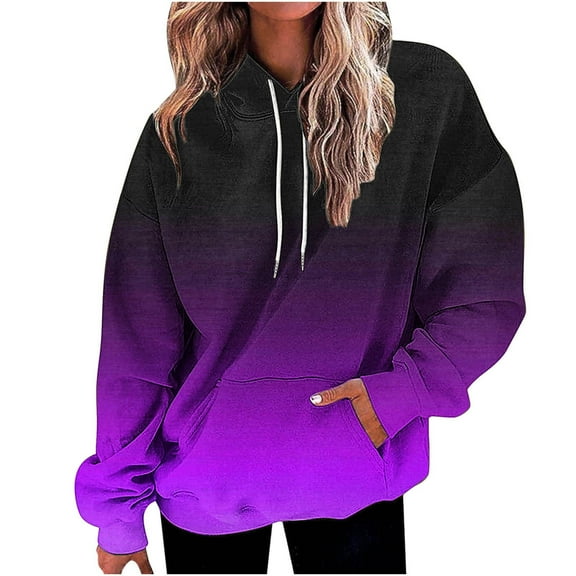 Women's Hoodies Plus Size Fashion Gradient Printed Hooded Sweatshirts Fall Winter Long Sleeved Pullover Tops Casual Loose Hoody Jacket Outwears with Pocket