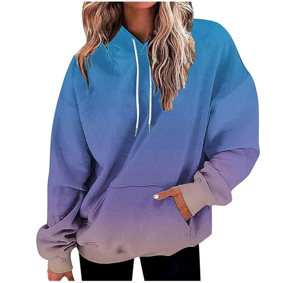 Women's Hoodies Plus Size Sweatshirt Pullover Fashion Gradient Printed Hooded Sweatshirts Fall Winter Long Sleeved Coat Tops Casual Loose Hoody Outwears with Pocket