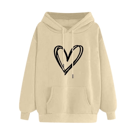 Women's Hoodies Pullover Graphic Funny Long Sleeve Sweatshirts Unisex Drawstring Winter Fashion Tops with Pocket(Beige,XXL)