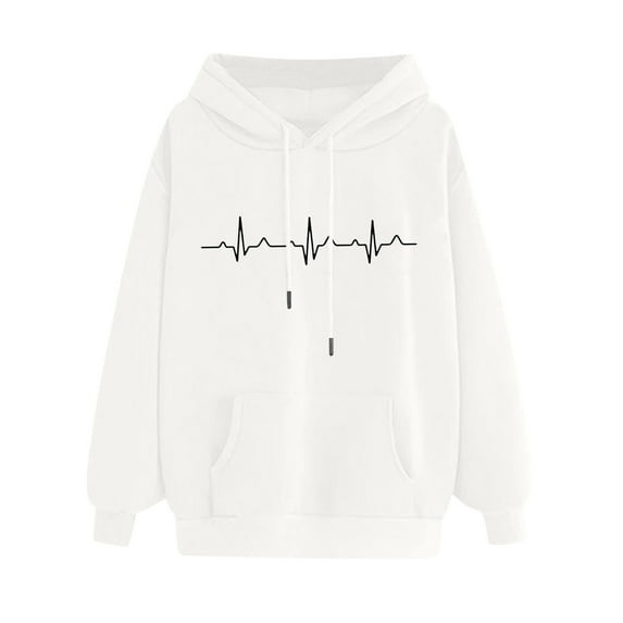 Women's Hoodies Pullover Graphic Funny Long Sleeve Sweatshirts Unisex Drawstring Winter Fashion Tops with Pocket(White,L)