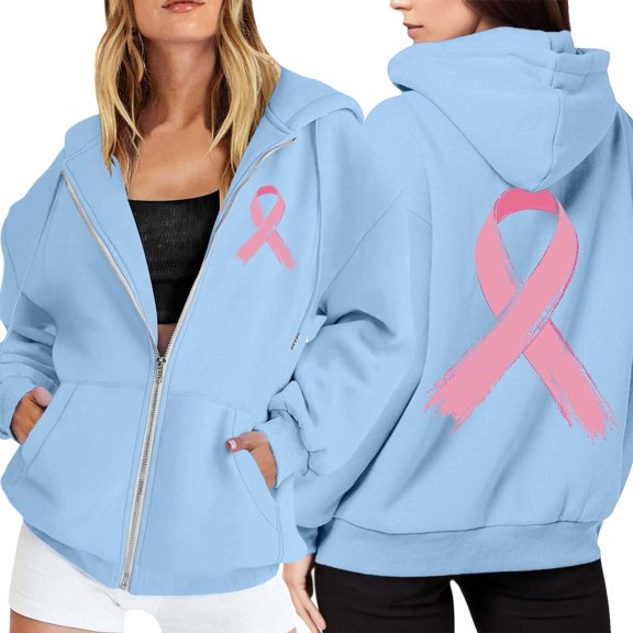 Women's Hoodies Ruched Pullover Hoodie Workout Travel Fit Women's Zip Up Hoodie With Pockets Drawstring Long Sleeve Pullover For Cancer Awareness Month Casual Athletic Outerwear