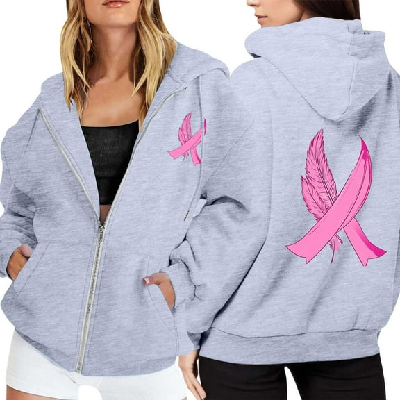 Women's Hoodies Seamless Quarter Zip Hoodie Fit Women's Zip Up Hoodie Pullover Cancer Awareness Month Long Sleeve Pocket Drawstring Casual Sweatshirt For Everyday Wear