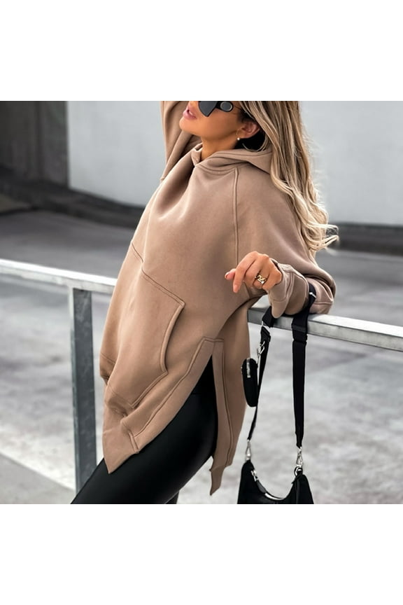 Women's Hoodies Solid Color Y2k Comfy Pullover Top Lightweight Teen Girl Loose Fall Fashion Outfits Khaki XL