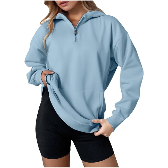 Women's Hoodies & Sweatshirts Autumn And Winter Casual Japanese With A Half Zipper Long Sleeved Sweatshirt And Pullover,Blue Women's Hoodies & Sweatshirts XXL