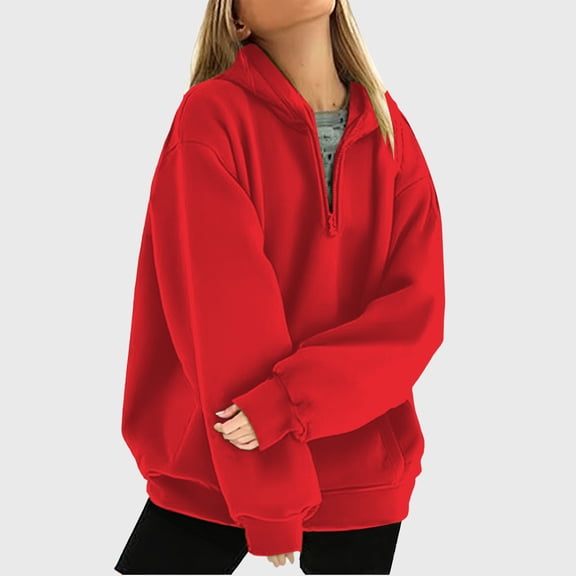 Women's Hoodies & Sweatshirts Autumn And Winter Casual Japanese With A Half Zipper Long Sleeved Sweatshirt And Pullover,Red Women's Hoodies & Sweatshirts L