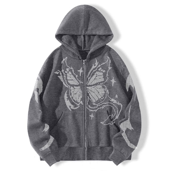 Women's Hoodies Sweatshirts Casual Print Long Sleeve Hooded Sweatshirt with Zip Up Thermal Hoodie for Everyday Wear Gray M