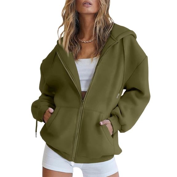 Wangmeiwg Women's Sweatshirts Women's Casual Long Sleeve Zipper Hooded Coat with Front Pocket Comfortable Soft Outerwear Tops Army Green S