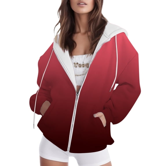 Women's Hoodies Sweatshirts Casual Zip Hoodie with Front Pockets for Women Everyday Comfort Red M