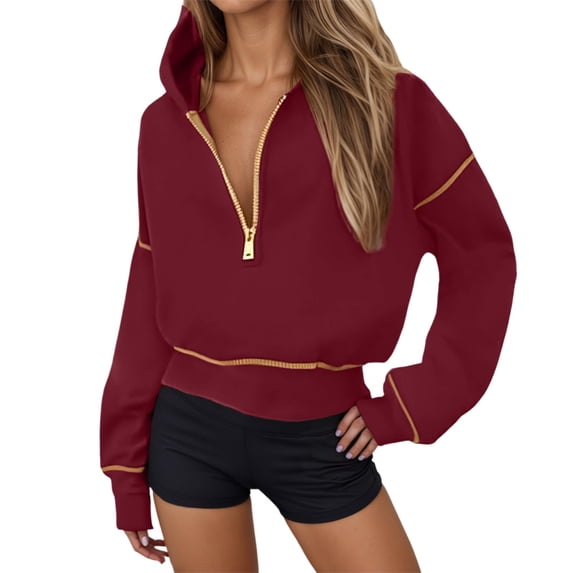 Women's Hoodies Sweatshirts Casual Zip Pullover for Everyday Wear Outfit—Lightweight Long Sleeve Hoodie with Front Zipper for Comfort and Versatility Red S