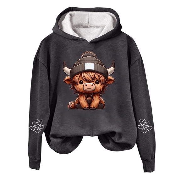 Women's Hoodies Sweatshirts Cow Print Western Shirt for Women Cozy Country Sweatshirt for Everyday Comfort Gray S