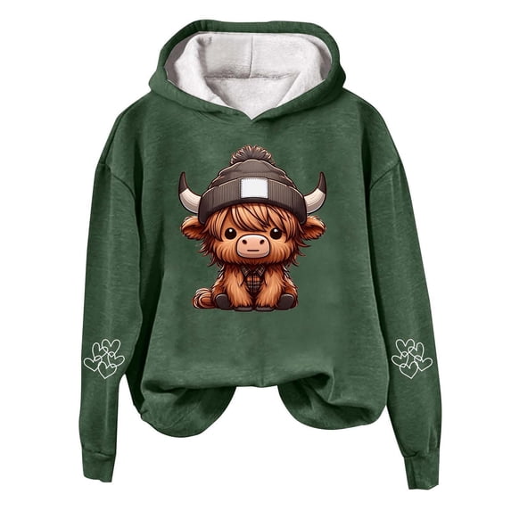 Women's Hoodies Sweatshirts Cow Print Western Shirt for Women Cozy Country Sweatshirt for Everyday Comfort Green S