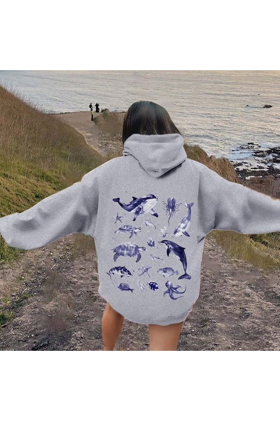 Women's Hoodies Sweatshirts Crafted for Everyday Comfort Casual Hooded Sweatshirt with World Print Design Pockets and Relaxed Fit for Spring and Fall Gray S