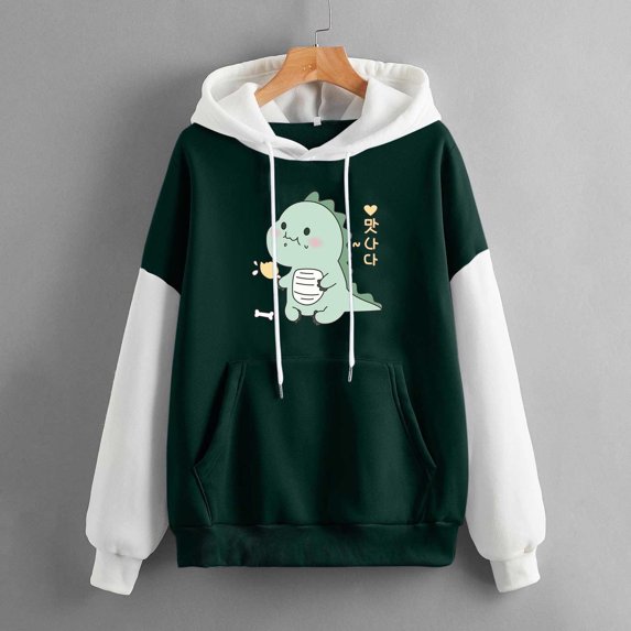 Women's Hoodies Sweatshirts Dynamic Cute Dinosaur Print Long Sleeve Hoodie for Everyday Comfort Green XL