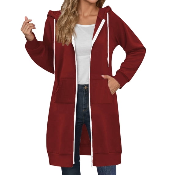Extra Large Long Zipper Hooded Sweatshirt for Autumn and Winter Sports Jacket Women's Solid Color Hoodie