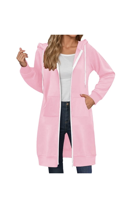 Women's Hoodies & Sweatshirts Extra Large Long Zipper Hooded Sweatshirt Sports Jacket for Autumn and Winter Solid Color