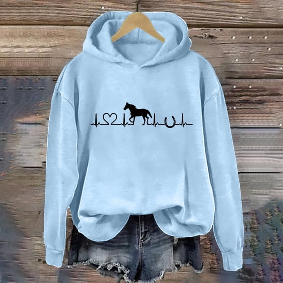 Women's Hoodies & Sweatshirts Hoodies For Womens Fall Fashion 2024 Horse Heart Print Crewneck Shirts Causal Plus Size Horse Lover Outfits, Women