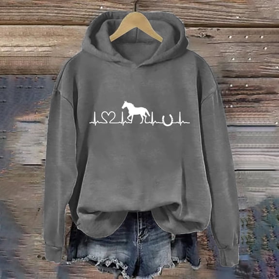 Women's Hoodies & Sweatshirts Hoodies For Womens Fall Fashion 2024 Horse Heart Print Crewneck Shirts Causal Plus Size Horse Lover Outfits, Women