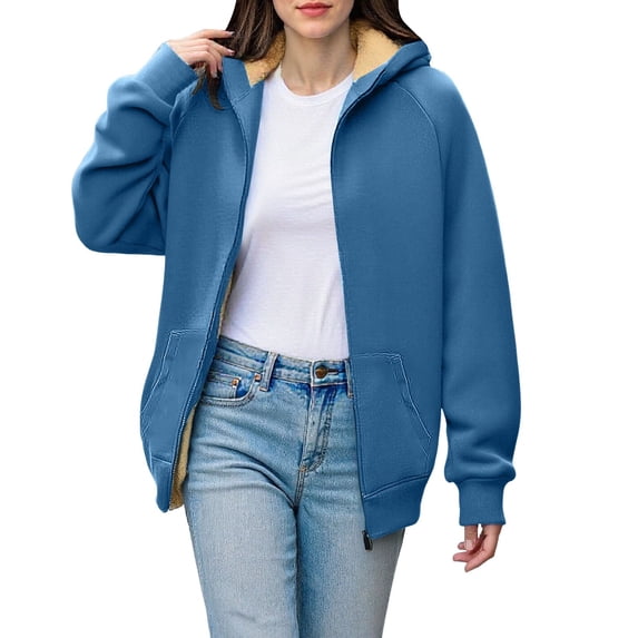 Women's Hoodies & Sweatshirts Ladies' Fashionable Casual Shoulder To Pocket Long Sleeved Hooded Fleece Composite Jacket Sweatshirt, Women's Hoodies & Sweatshirts M