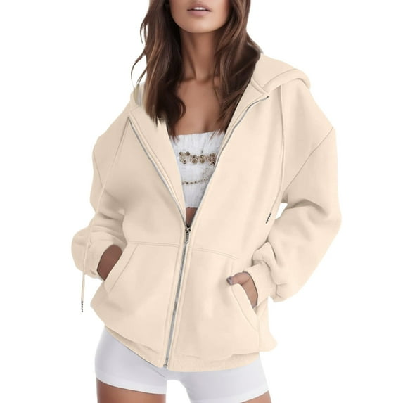 Women's Hoodies Sweatshirts Long Sleeve Hoodies Zip Up Cozy Sweatshirts for Women Beige Hoodie Black Women Winter Tops Womens Trendy Clothes