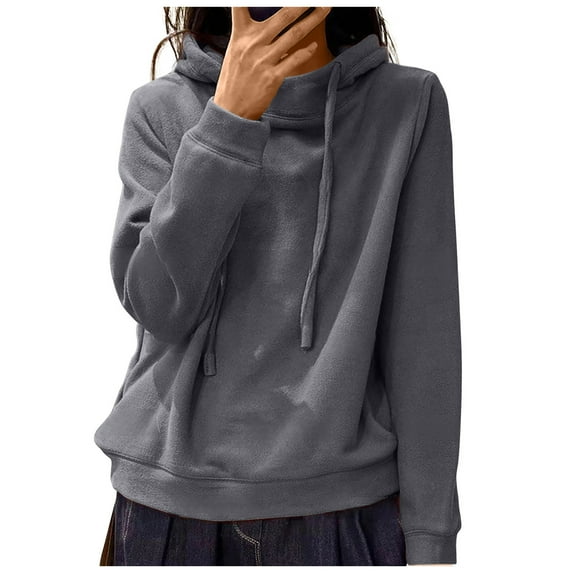 Women's Hoodies Sweatshirts Long Sleeve Solid Fleece Warm Trendy Tops Pullovers Gray,M