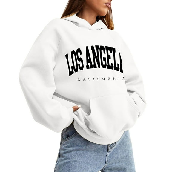 Women's Hoodies & Sweatshirts Loose Letter Printed Long Sleeve Pocket Drop Shoulder Pullover Sweatshirt for Everyday Wear
