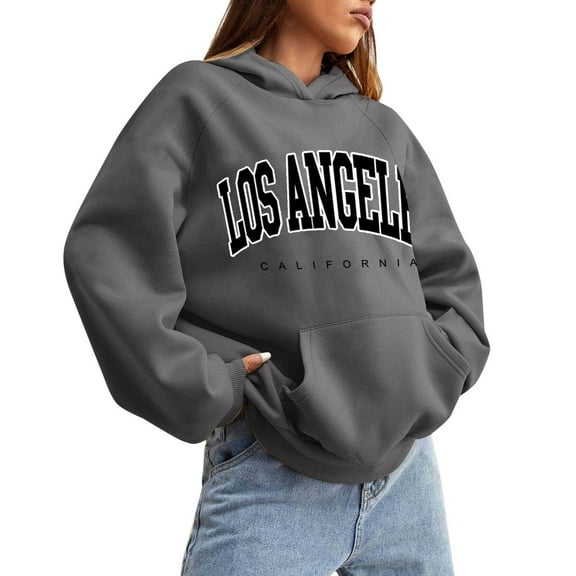 Women's Hoodies & Sweatshirts Loose Letter Printed Long Sleeve Pocket Drop Shoulder Pullover Sweatshirt for Everyday Wear