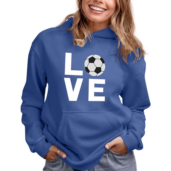 Women's Hoodies & Sweatshirts Love Football Long Sleeve Hoodie With Pockets For Teen Girls Female Fans Sweatshirt Hoodie, Women's Hoodies & Swea