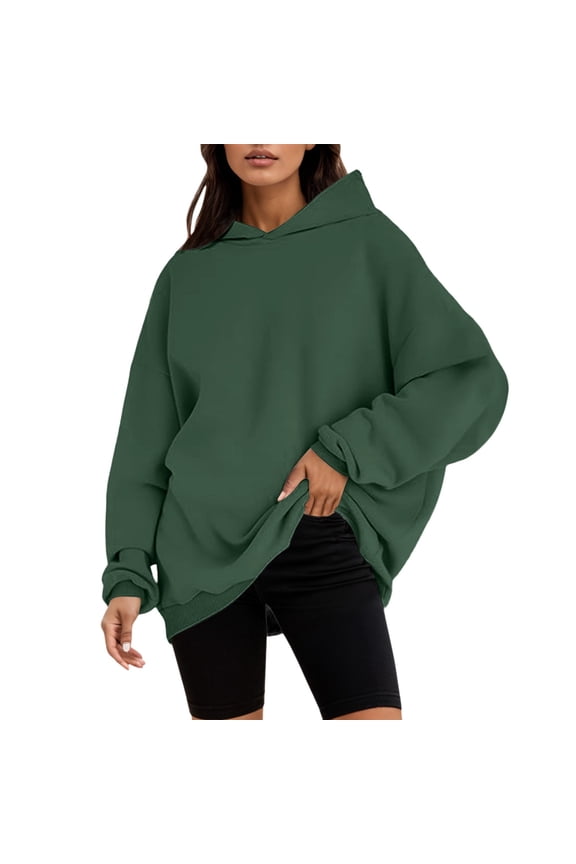 Women's Hoodies Sweatshirts Modern Oversized Pullover Hoodie with Velvet Lined Interior for Casual Comfort and All-Day Warmth Green S