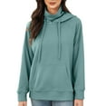 thumbnail image 1 of Women's Hoodies Sweatshirts Solid Color Long Sleeve Turtleneck Kangaroo Pocket Hooded Tops Casual Loose Fall Pullover, 1 of 7