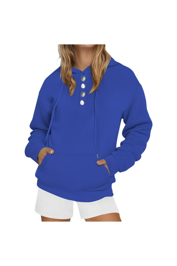 Women's Hoodies & Sweatshirts Spring And Autumn Sweatshirt With Buttons,Blue Women's Hoodies & Sweatshirts XL