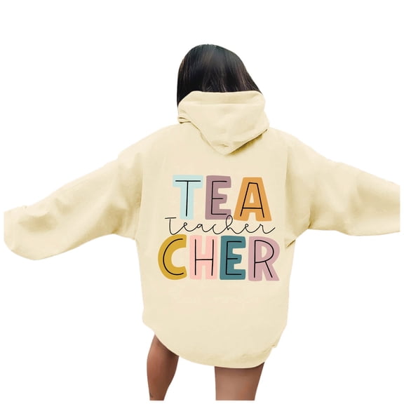 Women's Hoodies & Sweatshirts - Stylish Letter Print Long Sleeved Hoodie with Convenient Pockets for Casual Wear Comfortable Fit