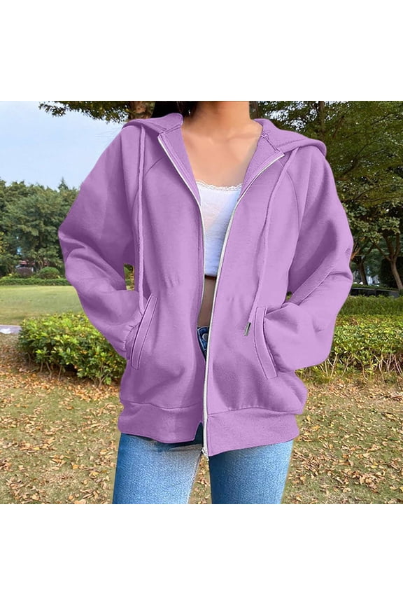 Women's Hoodies And Sweatshirts Stylish Solid Zip Up Jacket For Everyday Wear Long Sleeve Coat Casual Comfy Ladies Patriotic Sweatshirt Womens Half Zip Pullover Workout Tops Women Fall Sweaters Crop