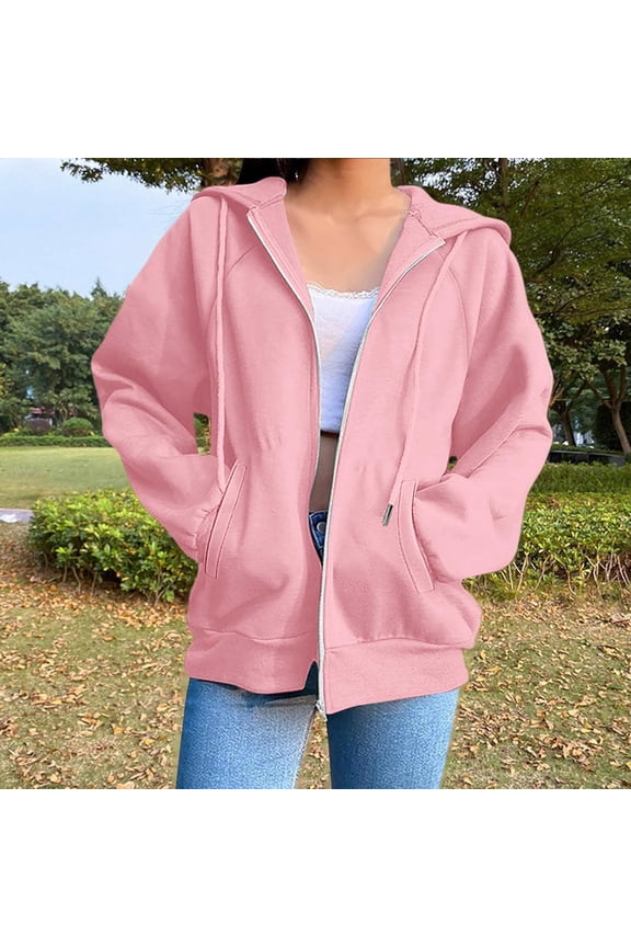 Women's Hoodies And Sweatshirts Stylish Solid Zip Up Jacket For Everyday Wear Long Sleeve Coat Oversized Shirts Leggings Stocking Girl Womens Snap Front Hooded Zip Hoodies for Women Plain Sportswear