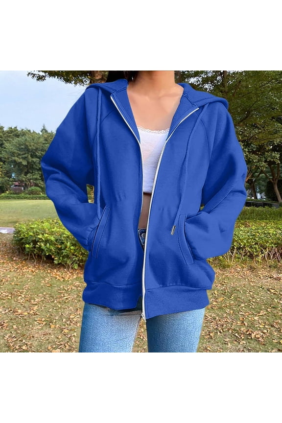 Women's Hoodies And Sweatshirts Stylish Solid Zip Up Jacket For Everyday Wear Long Sleeve Coat Women Sweatshirt Long Length Light Zippe Sweatshirt Women Ladies Plain Sweatshirts Face Zip Hoodie