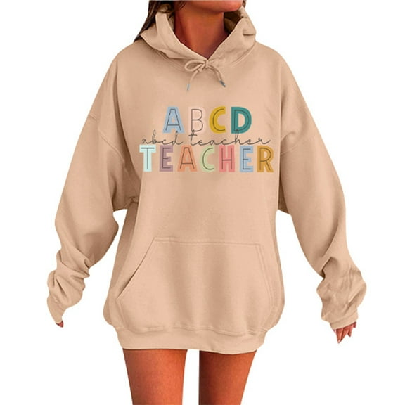 Women's Hoodies & Sweatshirts Unisex Autumn and Winter Subject Teacher Letter Print Long Sleeve Pocket Hooded Sweatshirt for Daily Wear