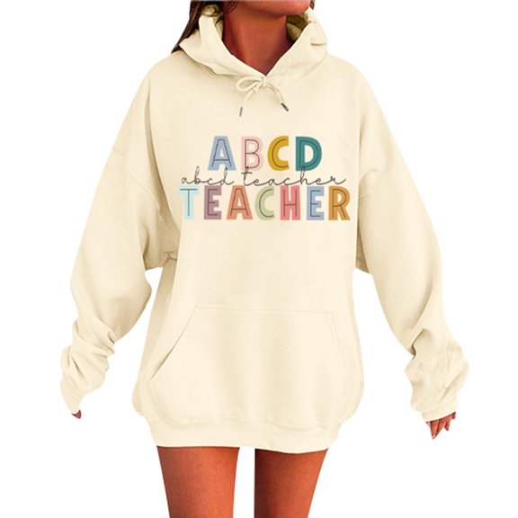 Women's Hoodies & Sweatshirts Unisex Autumn and Winter Subject Teacher Letter Print Long Sleeve Pocket Hooded Sweatshirt for Daily Wear