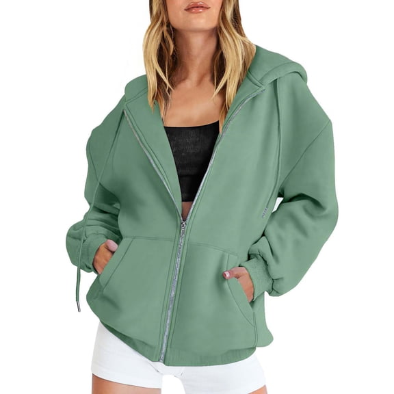 Women's Hoodies Sweatshirts Winter Fall Long Sleeve Crew Neck Jacket Oversized Pocket Drawstring Clothing Zipper Track Jacket Solid Hooded Top Casual Shirts Tops