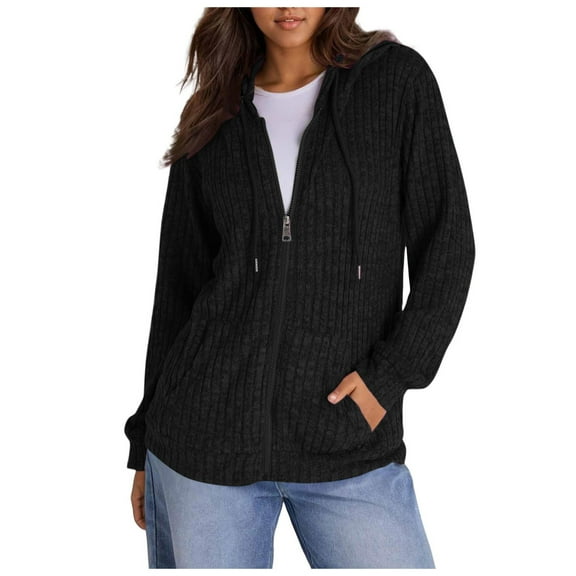 Women's Hoodies & Sweatshirts Women Fashion Solid Long Sleeve Loose Zipper Casual Pocket Hoodie Jacket for Everyday Comfort and Style