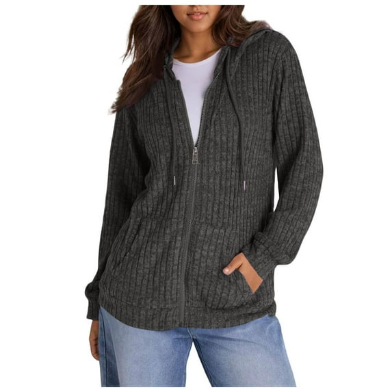 Women's Hoodies & Sweatshirts Women Fashion Solid Long Sleeve Loose Zipper Casual Pocket Hoodie Jacket for Everyday Comfort and Style