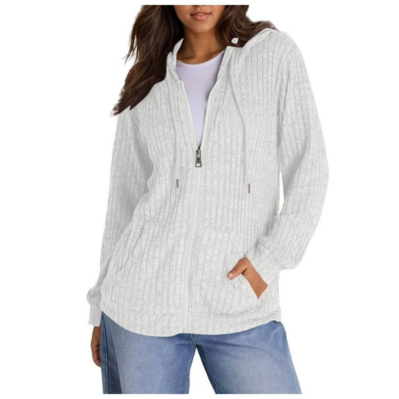 Women's Hoodies & Sweatshirts Women Fashion Solid Long Sleeve Loose Zipper Casual Pocket Hoodie Jacket for Everyday Comfort and Style