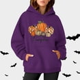 thumbnail image 1 of Women's Hoodies Sweatshirts Women Halloween Sweatshirt Pumpkin Print Long Sleeve Casual Pocket Pullover Hoodie Purple S, 1 of 3