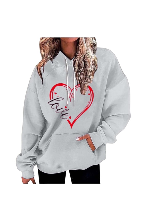 Women's Hoodies & Sweatshirts Women'S 2024 Valentine'S Day Sweatshirt Cute Heart Shaped Printed Pullover Crewneck Long Sleeved Shirt Spring/Autu