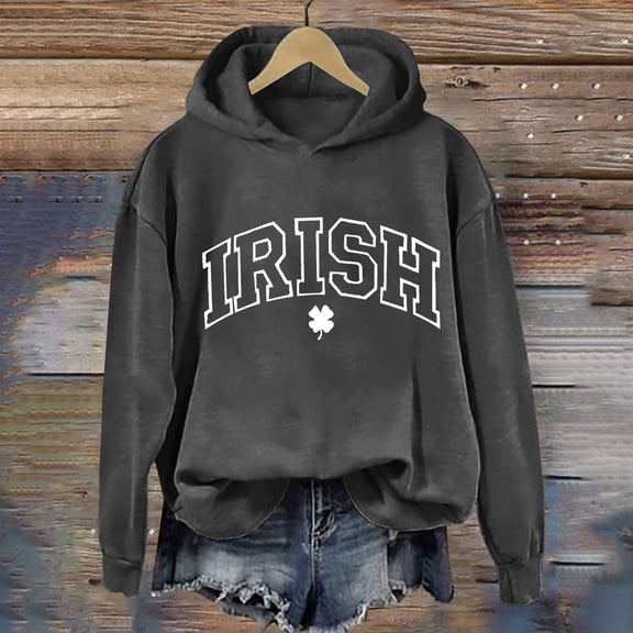 Women's Hoodies & Sweatshirts Women'S St. Day Print Long Sleeved Pullover Hooded Solid Color Hoodie, Women's Hoodies & Sweatshirts